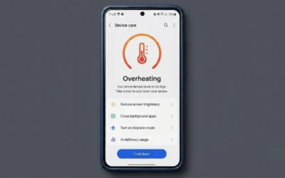 Smartphone overheating warning with tips to cool down a phone and prevent battery damage