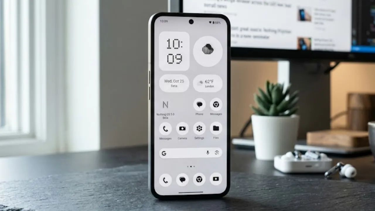 Nothing OS 5.0 interface displayed on a Nothing smartphone ahead of the software update launch